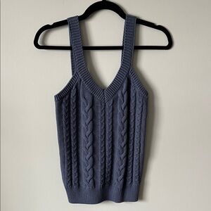 Evereve 100% Cotton Slate Blue/Gray Cable Knit Sweater Tank